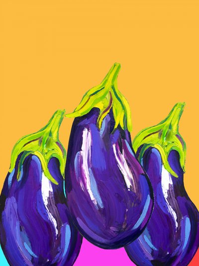 Levendige paarse aubergines door Alice Straker