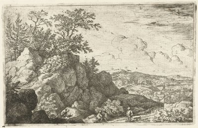 Berglandschap met man en hond door Allaert van Everdingen