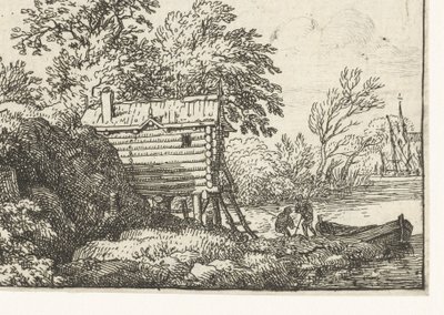 Landschap met vissershut door Allaert van Everdingen