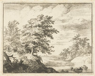 Rivierlandschap met roeiboot door Allaert van Everdingen