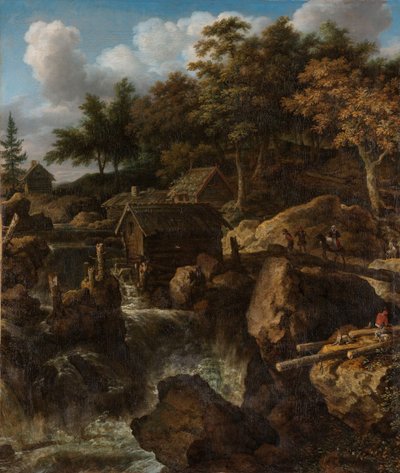 Zweeds landschap met een waterval door Allaert van Everdingen