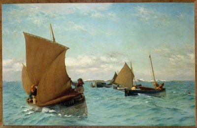 Luggers die aanmeren, 1886 door Allan J. Hook
