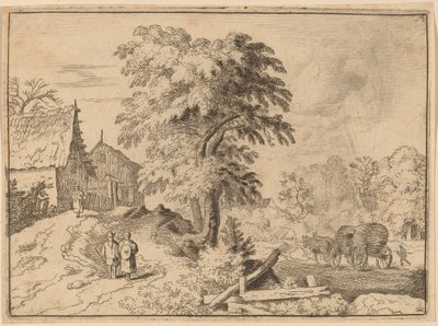 Kar met twee trekpaarden door Allart van Everdingen