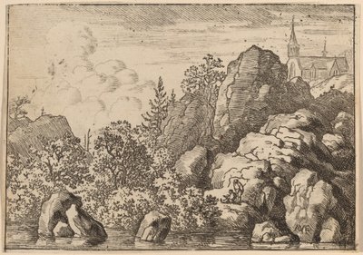 Kerk op een heuvel, waarschijnlijk ca. 1645-1656 door Allart van Everdingen
