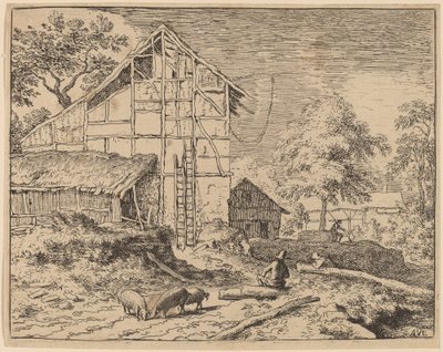 Huisje met twee ladders door Allart van Everdingen