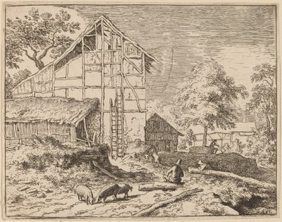 Huisje met twee ladders door Allart van Everdingen