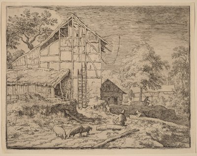 Huisje met twee ladders door Allart van Everdingen