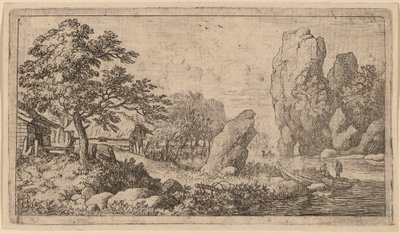 Spitse rots aan de oever van een rivier door Allart van Everdingen