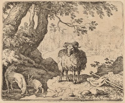 Reinaert keert terug naar huis, vergezeld door de ram en het konijn, waarschijnlijk ca. 1645-1656 door Allart van Everdingen