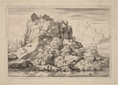 Rivier aan de voet van een hoge rots door Allart van Everdingen