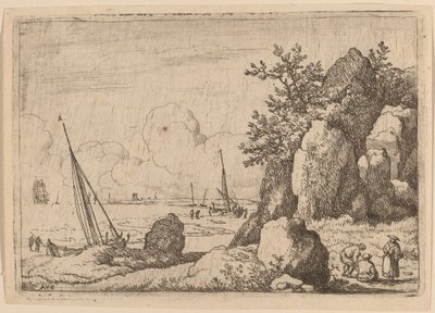 Zeegezicht met Drie Figuren aan de Rechterkant door Allart van Everdingen