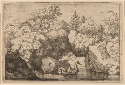 Skiff onder een gespleten rots, waarschijnlijk ca. 1645-1656 door Allart van Everdingen