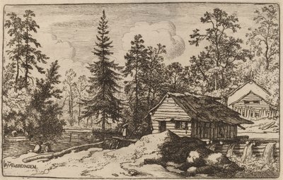 Vrouw in een rivierschap kijkend naar een boot, waarschijnlijk ca. 1645-1656 door Allart van Everdingen