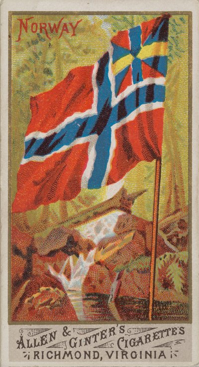 Noorwegen, uit Vlaggen van Alle Naties, Serie 1 N9 voor Allen & Ginter Sigarettenmerken, 1887 door Allen and Ginter