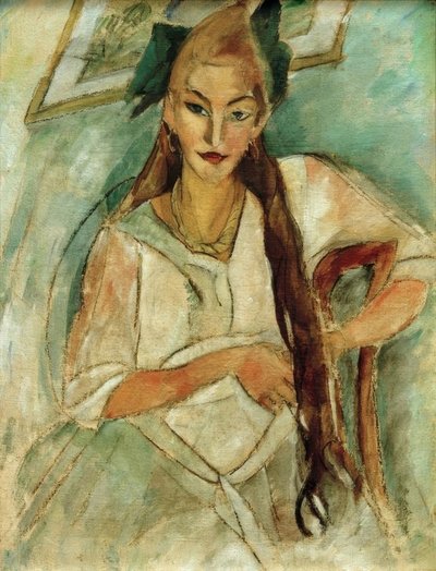 Portret van een meisje met vlecht door Alma Del Banco