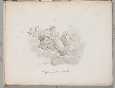 Kunst van de litho: Madonna en kind op de wolken, plaat II door Alois Senefelder
