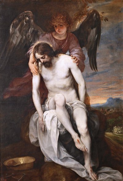 Spaans:  Cristo muerto sostenido por un ángel De dode Christus ondersteund door een engel door Alonso Cano