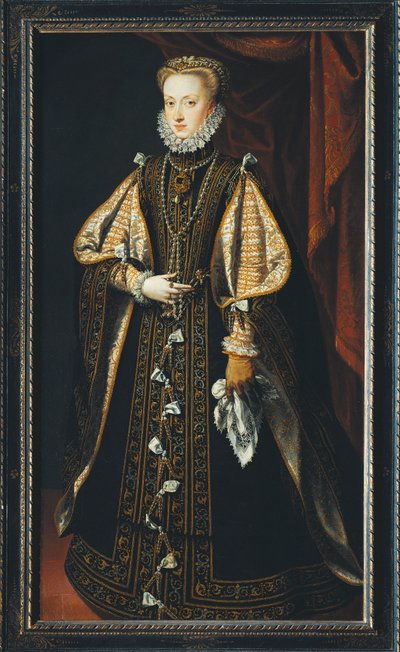 Portret van Anna van Oostenrijk, koningin-gemalin van Spanje en Portugal door Alonso Sánchez Coello