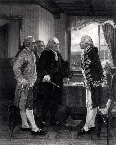De vredesconferentie op Staten Island, ontmoeting tussen Lord Howe en de commissie van het congres, 11 september 1776 door Alonzo Chappel