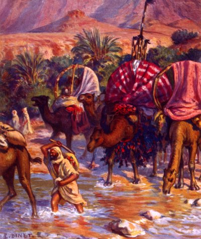 Groep Arabische nomaden in de woestijn door Alphonse Etienne Dinet