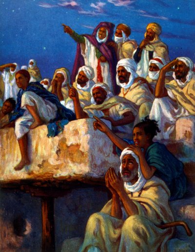 Illustratie van Arabieren die bidden tijdens de Ramadan. Door Nasreddine Dinet (Alphonse-Étienne Dinet). 1861 – 1929 door Alphonse Etienne Dinet