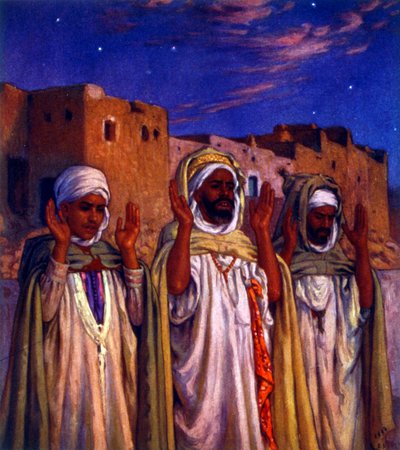Illustratie van moslim Arabische pelgrims op weg naar Mekka door Alphonse Etienne Dinet