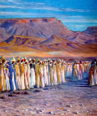 Illustratie van moslim Arabische pelgrims op weg naar Mekka door Nasreddine Dinet (Alphonse-Étienne Dinet) door Alphonse Etienne Dinet