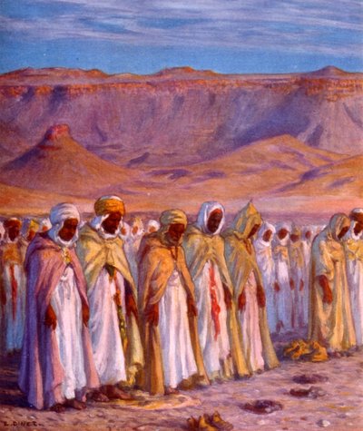 Illustratie van moslim Arabische pelgrims op weg naar Mekka, door Nasreddine Dinet door Alphonse Etienne Dinet