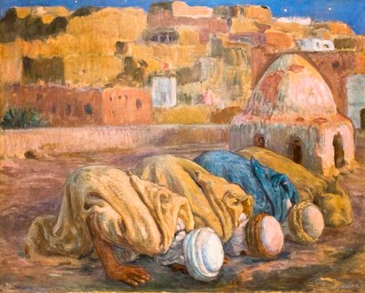 Gebed op een terras in Bou-Saada of Es-Sojoud (olieverf op doek) door Alphonse Etienne Dinet