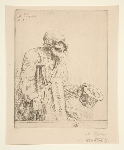 Bedelaar met krukken door Alphonse Legros