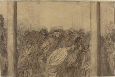 Mensenmassa gezien tussen twee zuilen (verso) door Alphonse Legros