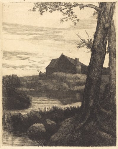 Boerderij met grote boom door Alphonse Legros