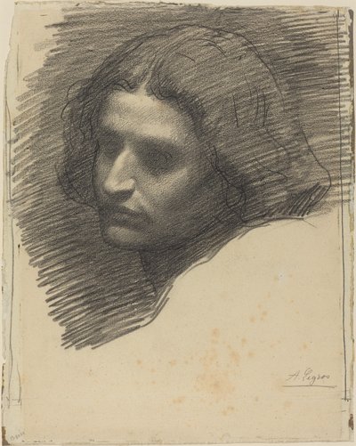 Hoofd van een man naar links kijkend [recto] door Alphonse Legros
