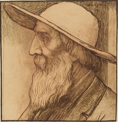 Hoofd van een Oude Man met een Breedgerande Hoed door Alphonse Legros