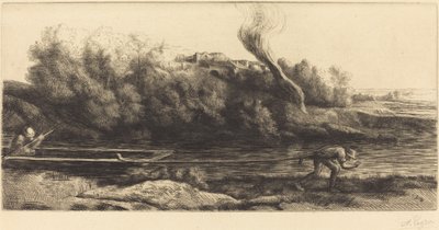 Landschap met boot, 2e plaat Paysage au bateau door Alphonse Legros