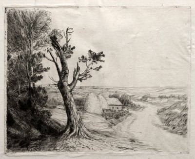 Landschap met hooimijten door Alphonse Legros