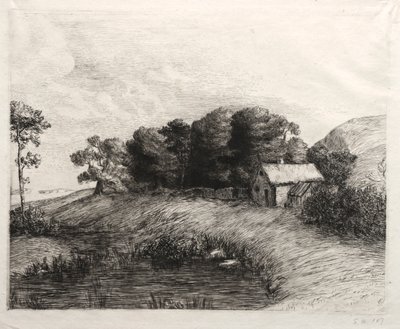 Landschap met een vijver door Alphonse Legros
