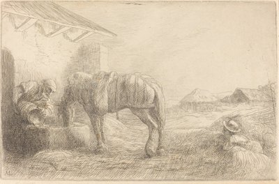 Man die een paard water geeft door Alphonse Legros
