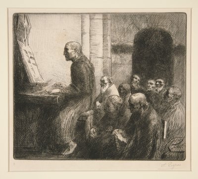 Monnik die orgel speelt in een kerk door Alphonse Legros