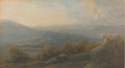 Berglandschap met twee figuren rechts, 1905 door Alphonse Legros