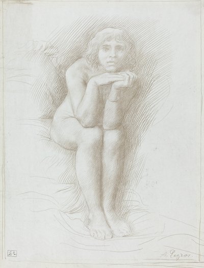Naaktmodel zittend door Alphonse Legros