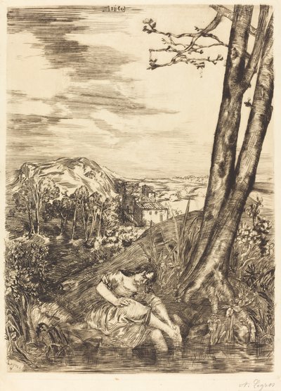 Boerin die Haar Voeten Wast Paysanne se lavant les pieds, 1860 door Alphonse Legros
