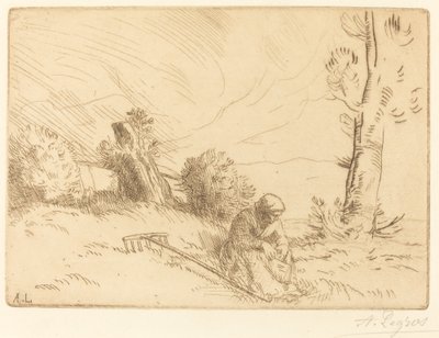 Zittende boerin bij een heg door Alphonse Legros