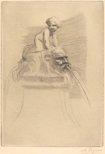 Kleine fontein, kind spelend op de grotesken door Alphonse Legros