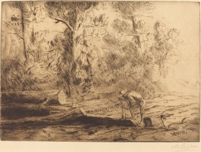Blokken hout hakken Homme que fend des buches door Alphonse Legros