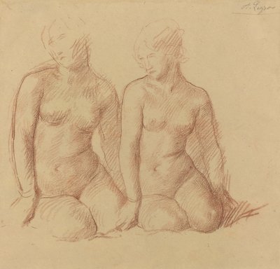 Studie van twee figuren zittend naast elkaar door Alphonse Legros