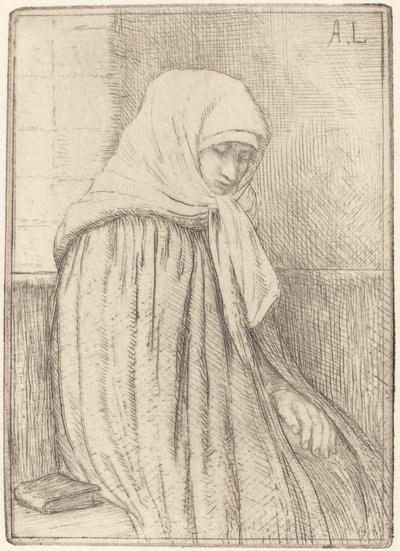 Jonge Boerin Zittend in een Kerk door Alphonse Legros