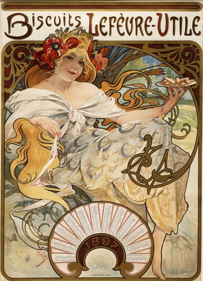Biscuits Lefevre-Utile, ontworpen als een kalender voor 1897, 1896 door Alphonse Mucha