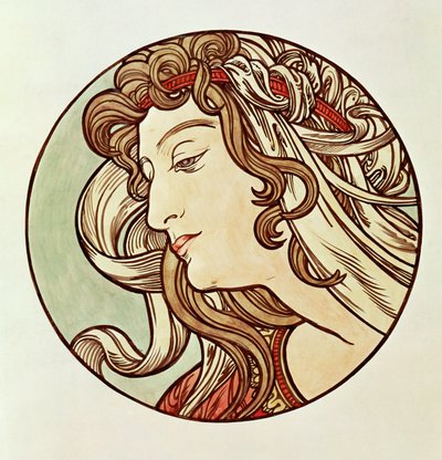 Vrouw, driekwartaanzicht door Alphonse Marie Mucha