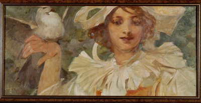 Vrouw met duif door Alphonse Marie Mucha